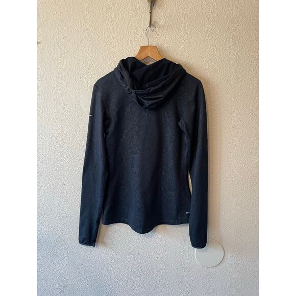 Nike Pro Dri-Fit Fleece Lined Hooded Black Sneak Print Running Hooded Top Medium - Picture 3 of 11